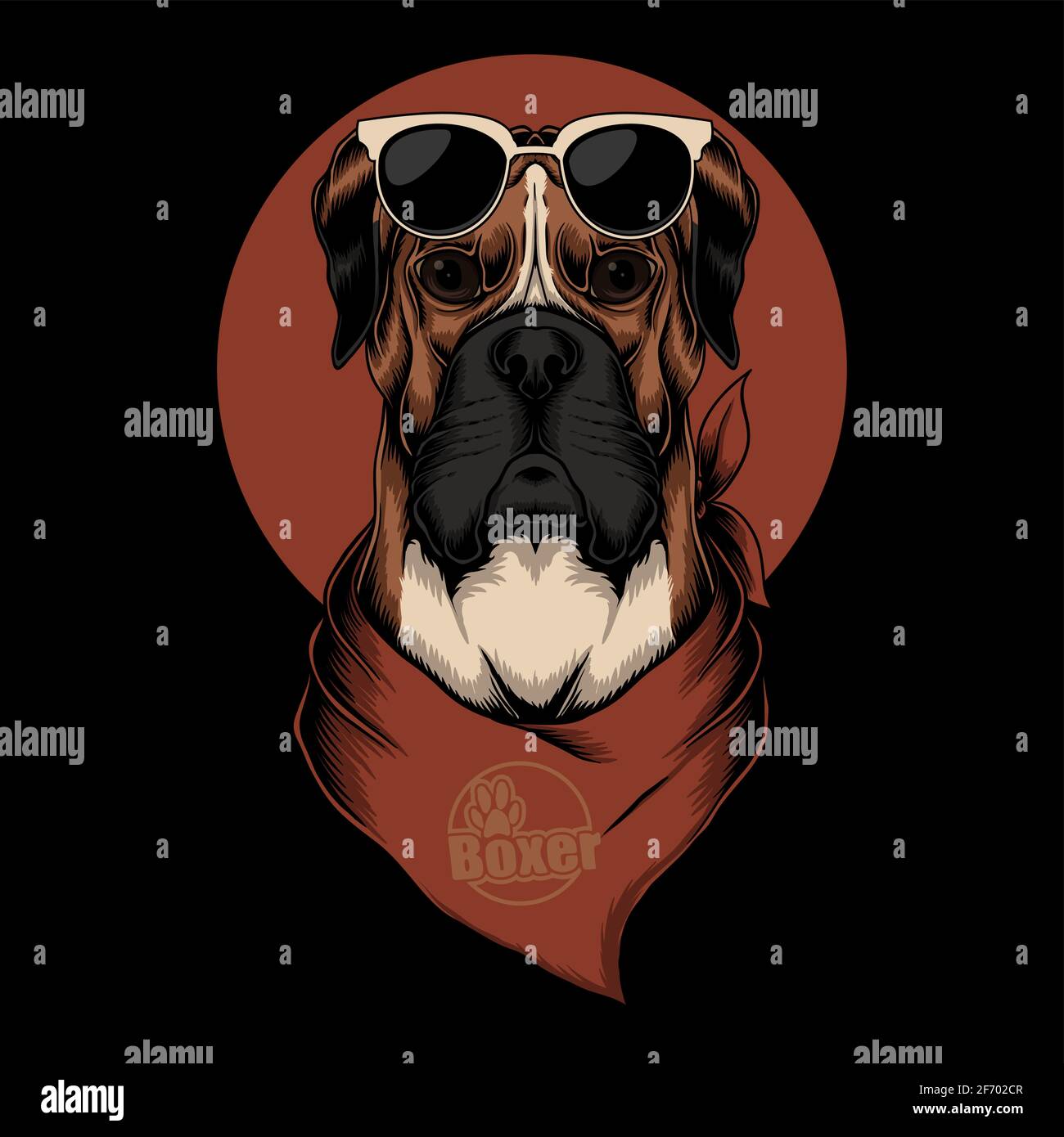 Boxer Hund Bandana Vektor-Illustration Stock Vektor