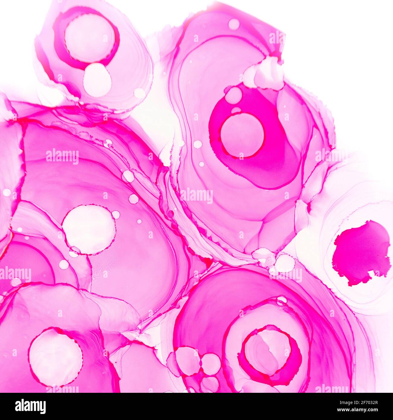 Alkohol Tinte Rosen Textur. Rosa Neon abstrakter Hintergrund mit Blumen. Abstrakt durchscheinender Blumenfluss. Modernes Design mit fluidkarmesinroten Pfingstrosen Stockfoto