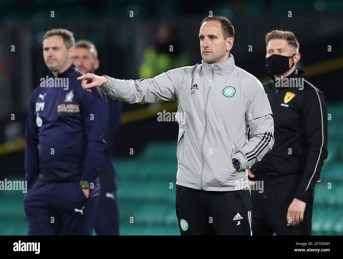 Celtic Manager Interim Manager John Kennedy während des dritten Spiels des Scottish Cups in Celtic Park, Glasgow. Ausgabedatum: Samstag, 3. April 2021. Stockfoto