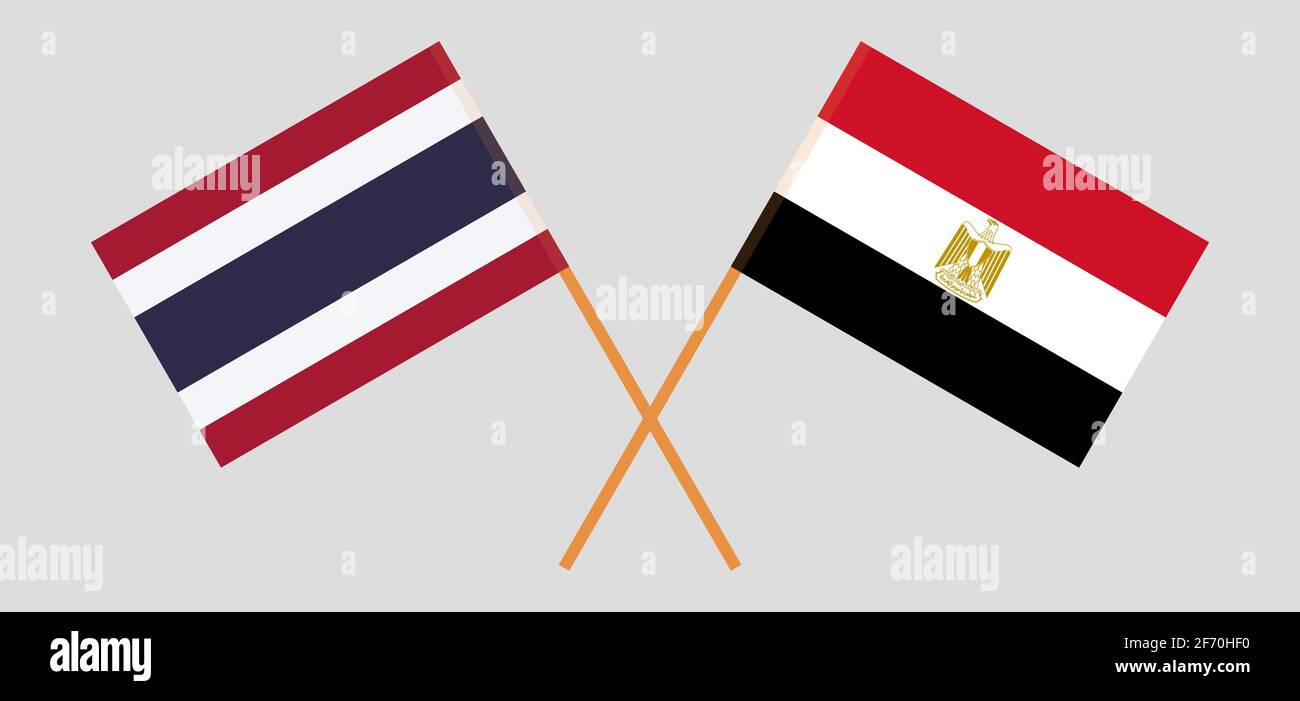 Gekreuzte Flaggen von Ägypten und Thailand. Offizielle Farben. Korrektes Verhältnis. Vektorgrafik Stock Vektor