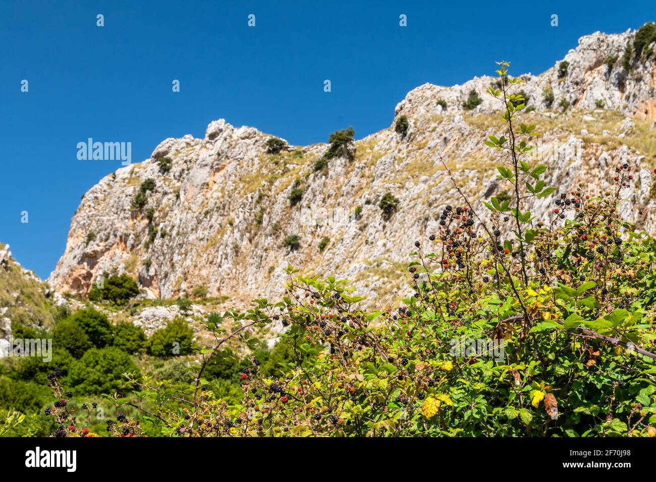 Blick auf Rocca del Crasto in der Nähe von Alcara Li Fusi Stadt im Nebrodi Park, Sizilien Stockfoto