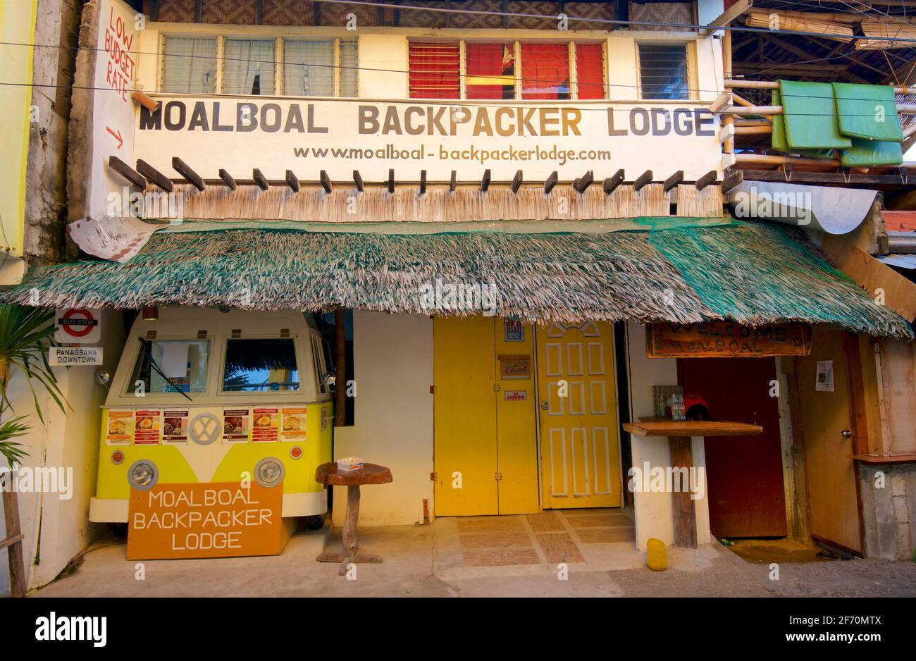 MOALBOAL BACKPACKER LODGE, MOalbial, Central Visayas, Cebu, Philippinen. Unterkunft für Rucksacktouristen Stockfoto