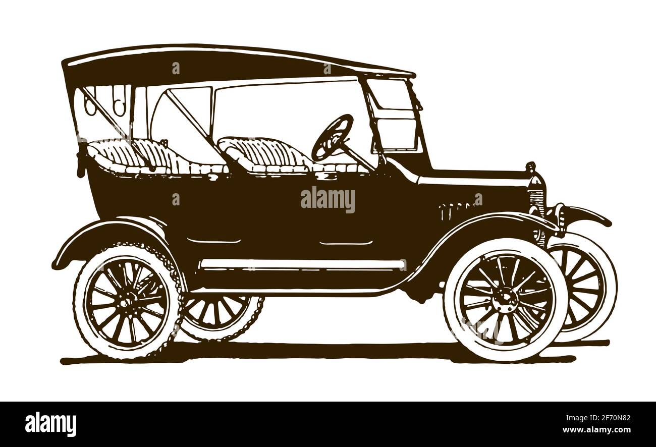 Antiker Tourenwagen in Dreiviertelansicht. Illustration nach einem Stich aus dem frühen 20. Jahrhundert Stock Vektor