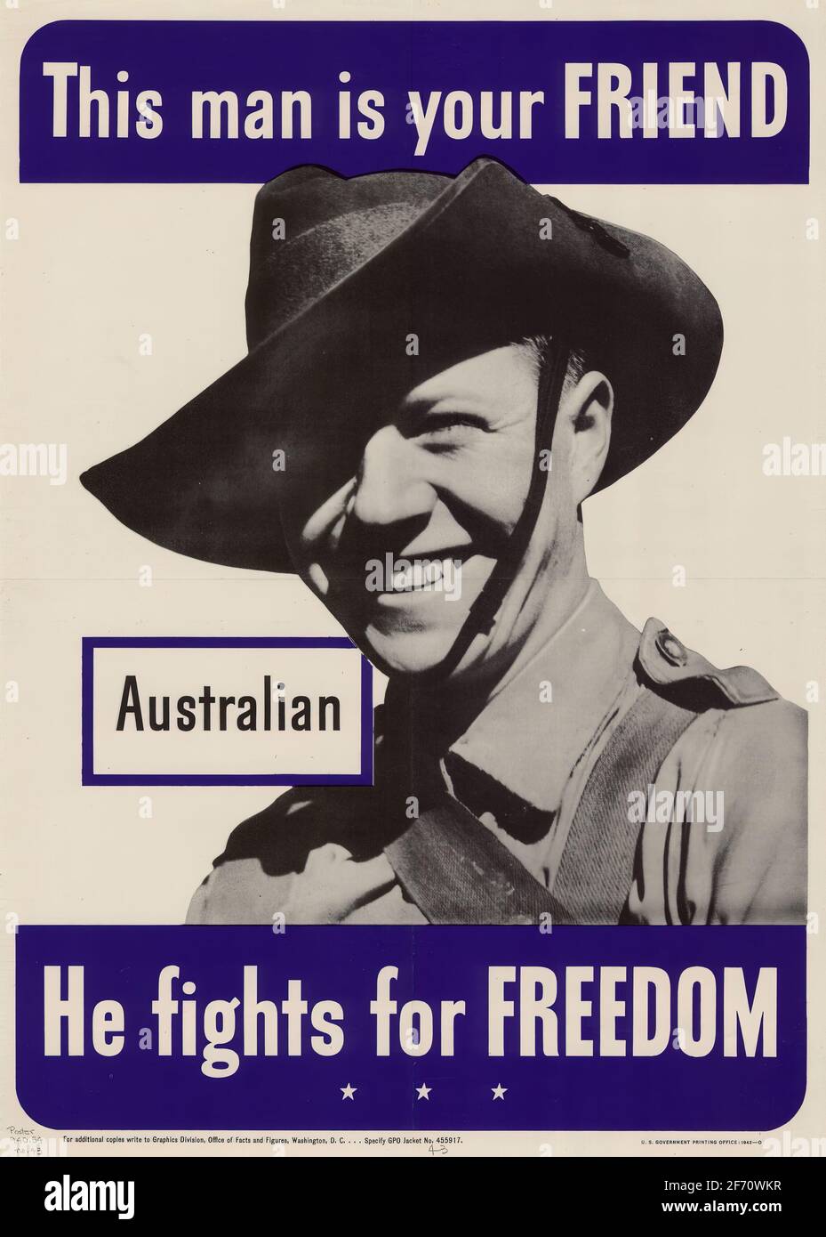 Ein zweites Plakat zur Rekrutierung von Kriegsverbünden mit dem Ausspruch „Kampf für Freiheit“ Und zeigt Gesichter von alliierten Soldaten Stockfoto