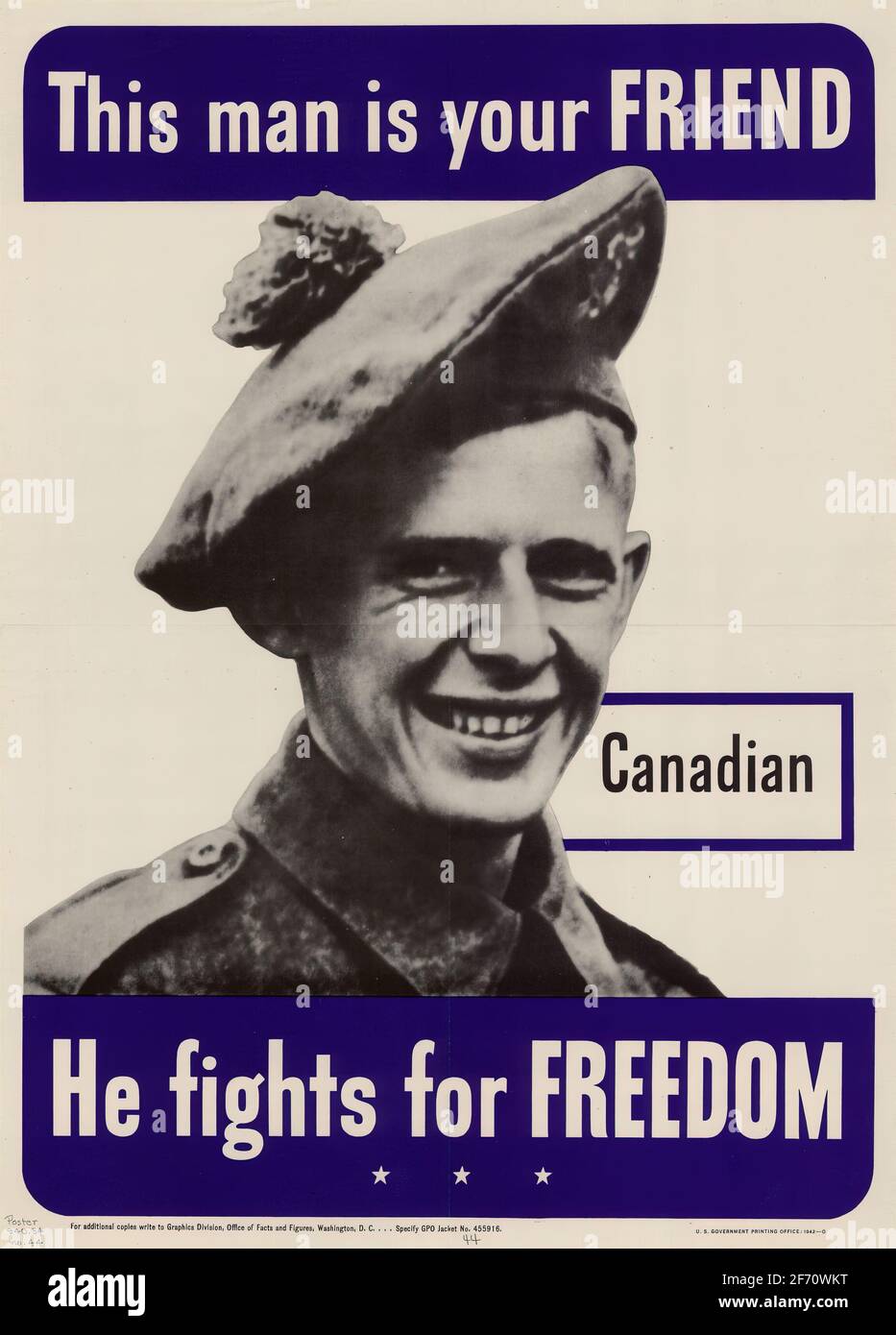 Ein zweites Plakat zur Rekrutierung von Kriegsverbünden mit dem Ausspruch „Kampf für Freiheit“ Und zeigt Gesichter von alliierten Soldaten Stockfoto