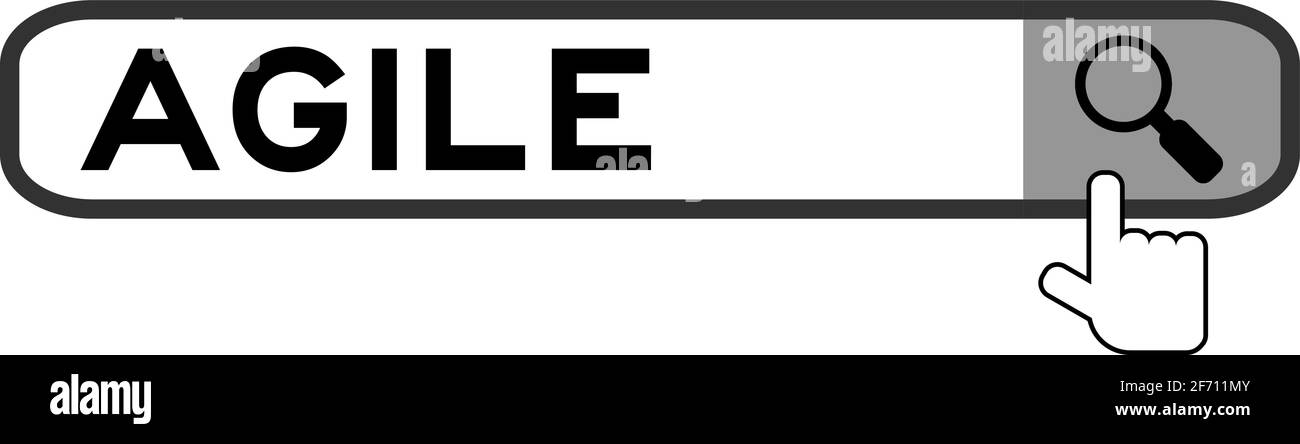 Banner in Wort agil mit Hand-Over-Lupensymbol suchen Auf weißem Hintergrund Stock Vektor