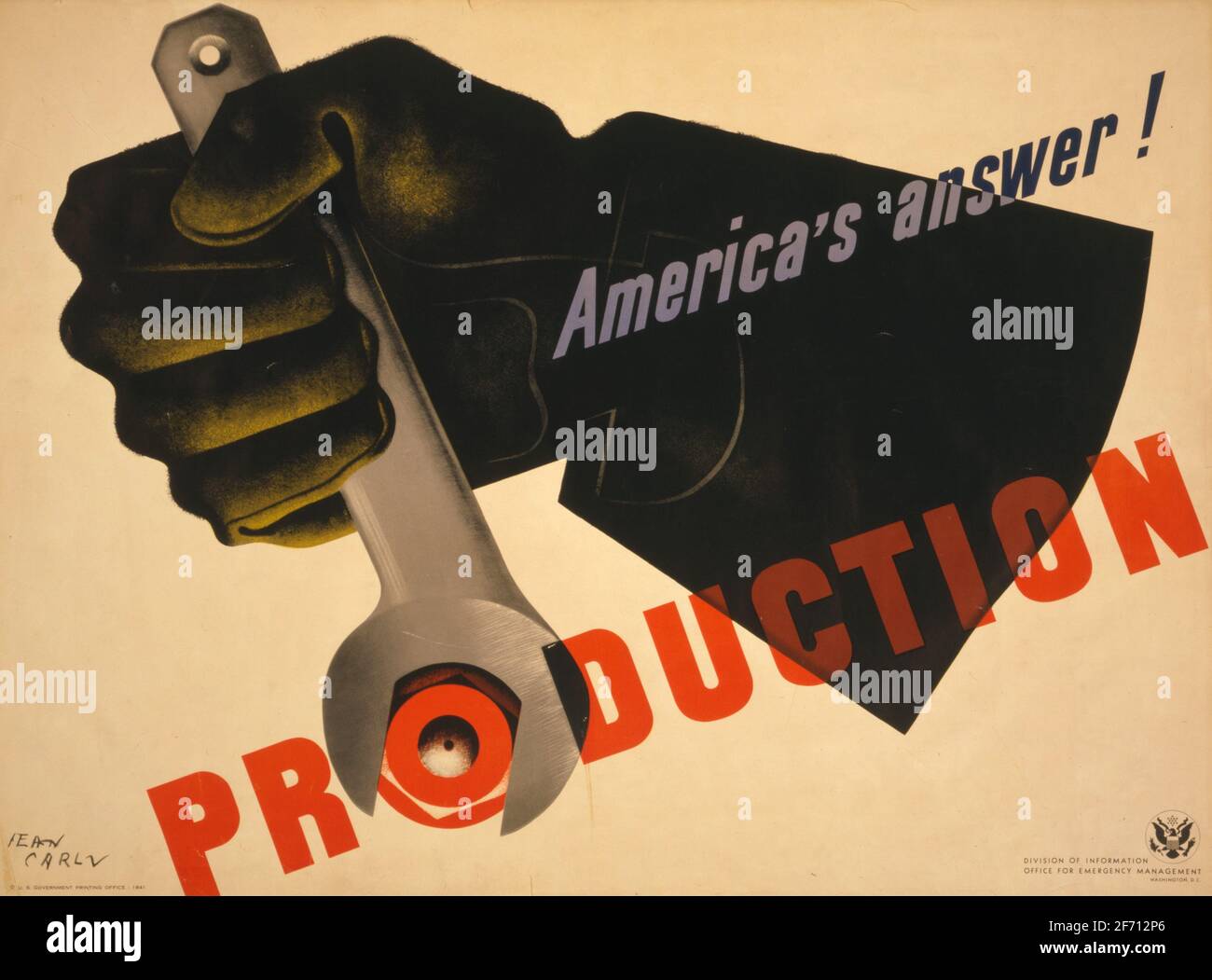 Ein altes Plakat aus dem 2. Weltkrieg, auf dem Amerikas Antwort steht - Produktion Stockfoto