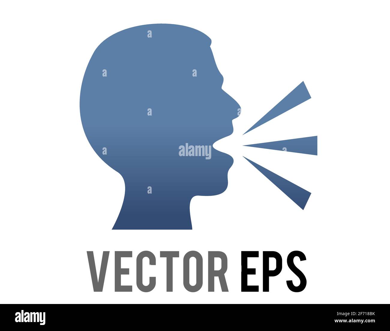Der Vektor-Gradient dunkelblaue Silhouette des sprechenden Person Kopf Symbol mit Zeilen, die die Ausweisung der Rede anzeigen Stock Vektor