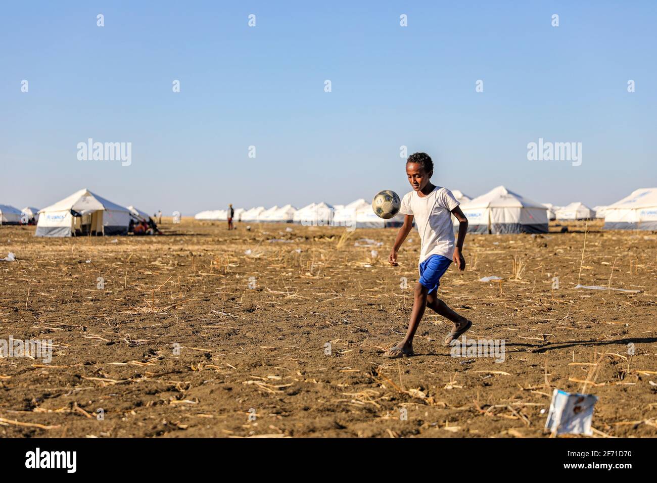 Äthiopische Flüchtlinge wanderten in den Sudan aus und leben im Flüchtlingslager Stockfoto