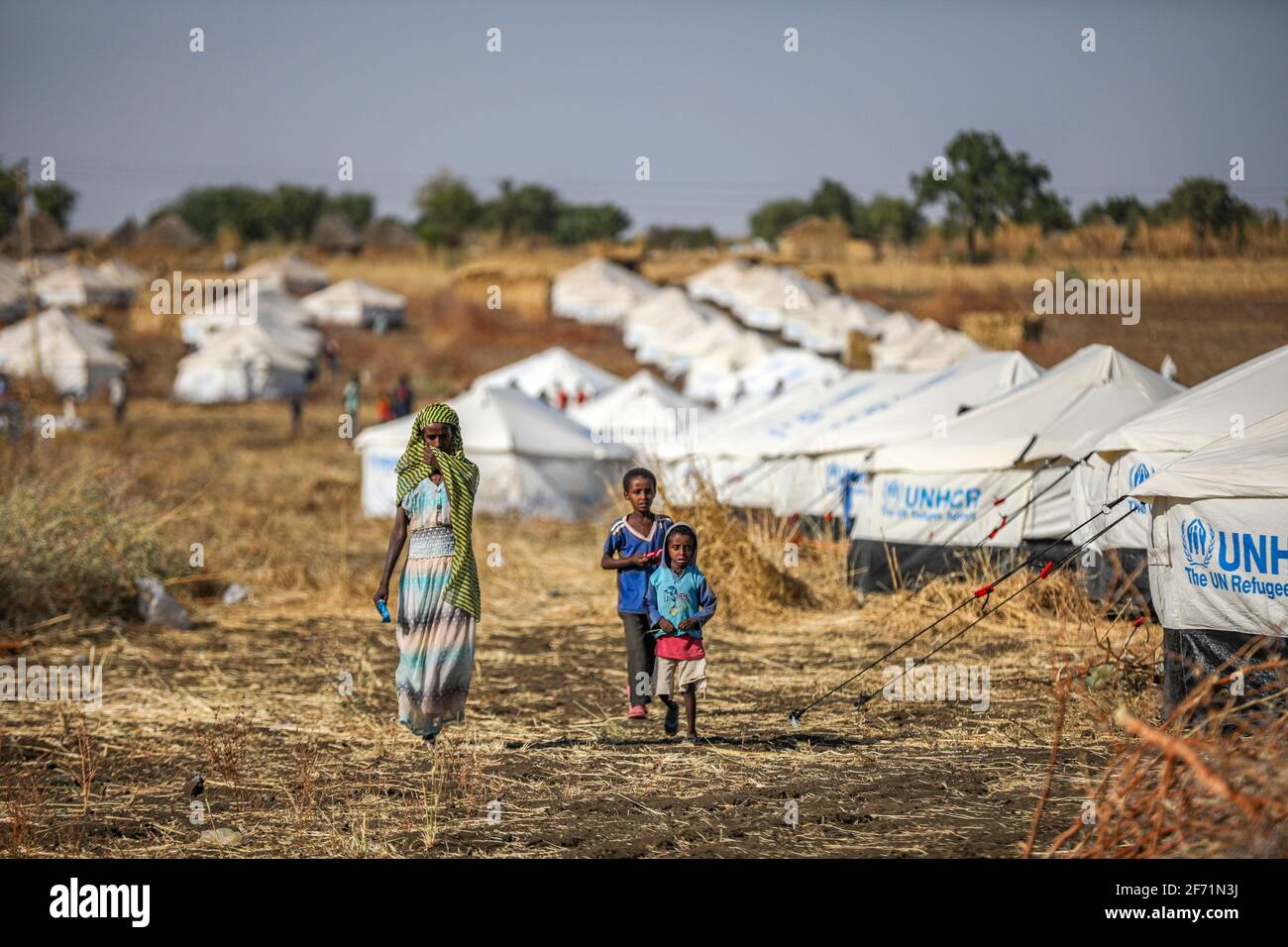 Äthiopische Flüchtlinge wanderten in den Sudan aus und leben im Flüchtlingslager Stockfoto