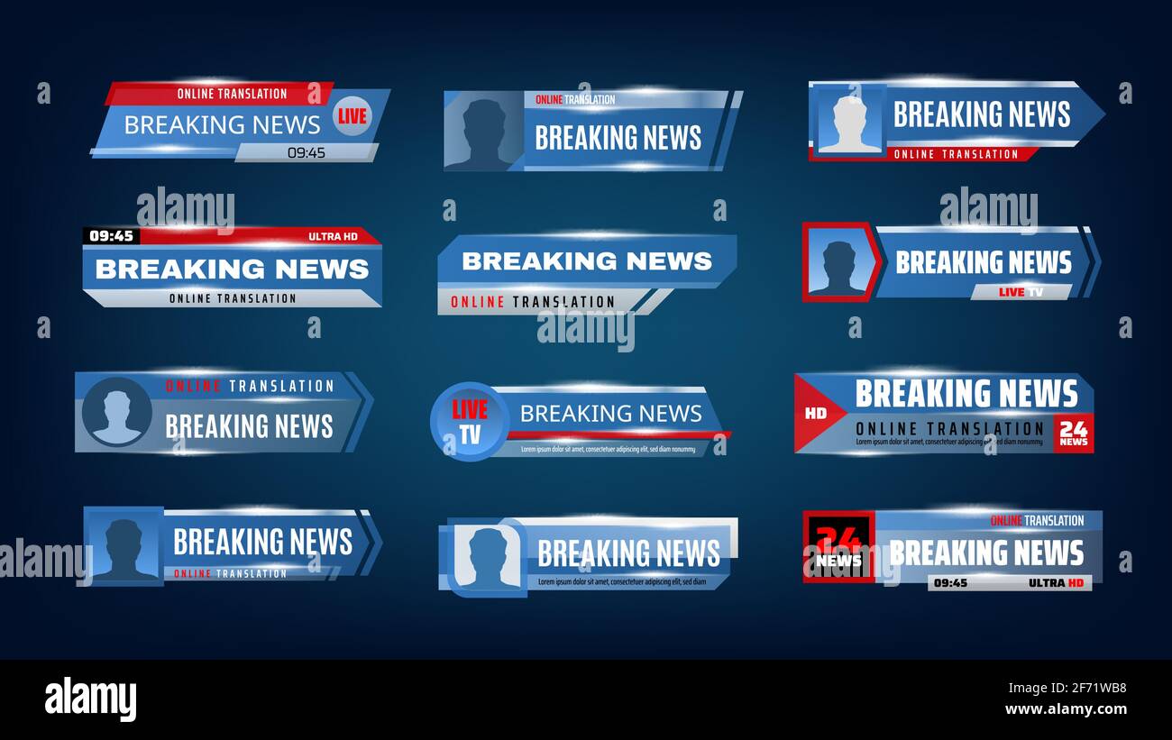 Aktuelle Nachrichten TV-Bildschirmleisten, Banner, Schlagzeilen Stock Vektor