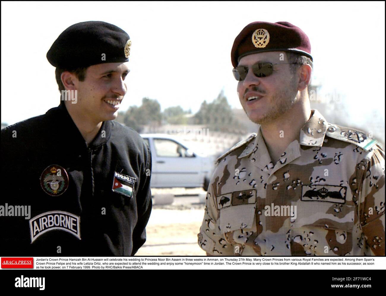 Akten- Jordaniens Kronprinz Hamzah bin Al-Hussein wird am Donnerstag, den 27. Mai, in drei Wochen in Amman seine Hochzeit mit Prinzessin Noor bin Assem feiern. Es werden viele Kronprinzen aus verschiedenen königlichen Familien erwartet. Unter ihnen Spaniens Kronprinz und seine Frau Letizia Ortiz, die an der Hochzeit teilnehmen und einige Flitterwochen in Jordanien genießen werden. Der Kronprinz steht seinem Bruder König Abdallah II. Sehr nahe, der ihn am 7. Februar 1999 als seinen Nachfolger ernannte, sobald er die Macht übernahm. Foto von RHC/Balkis Press/ABACAPRESS.COM Stockfoto