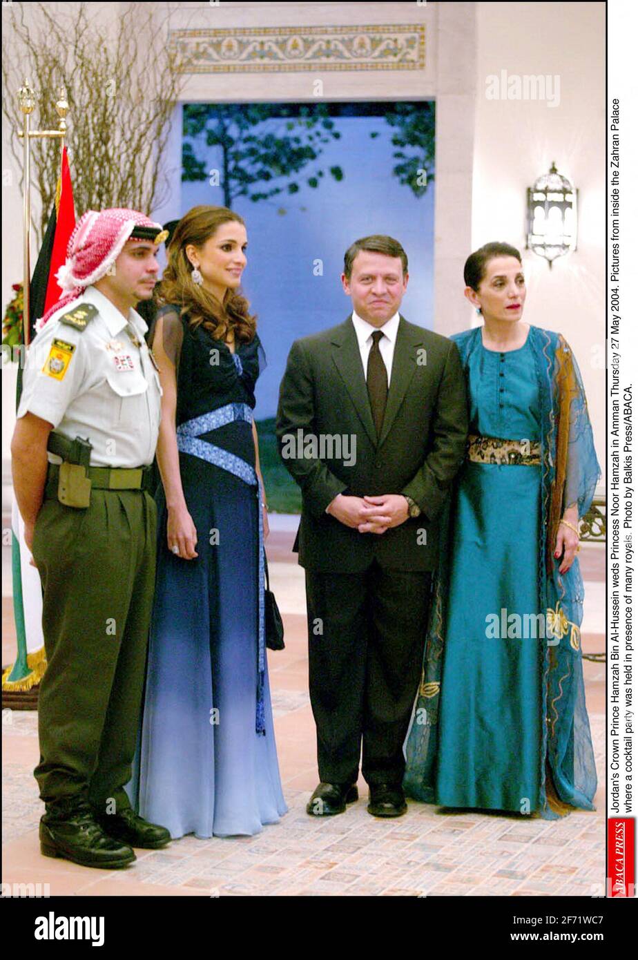 Akten- Jordaniens Kronprinz Hamzah bin Al-Hussein vermählt Prinzessin Noor Hamzah in Amman Donnerstag, den 27. Mai 2004. Bilder aus dem Inneren des Zahran Palastes, wo eine Cocktailparty in Anwesenheit vieler Könige abgehalten wurde. Foto von Balkis Press/ABACAPRESS.COM Stockfoto
