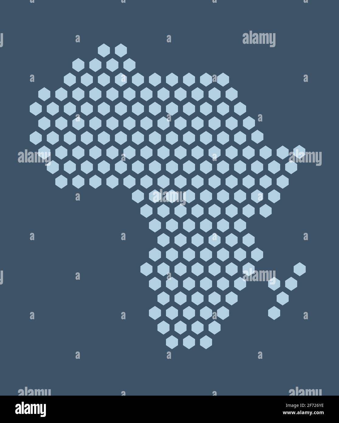 Dunkelblaue sechseckige Pixelkarte von Afrika. Vektor-Illustration Afrikanischer Kontinent Sechskantkarte gepunktetes Mosaik. Verwaltungsgrenze, Landzusammensetzung. Stock Vektor