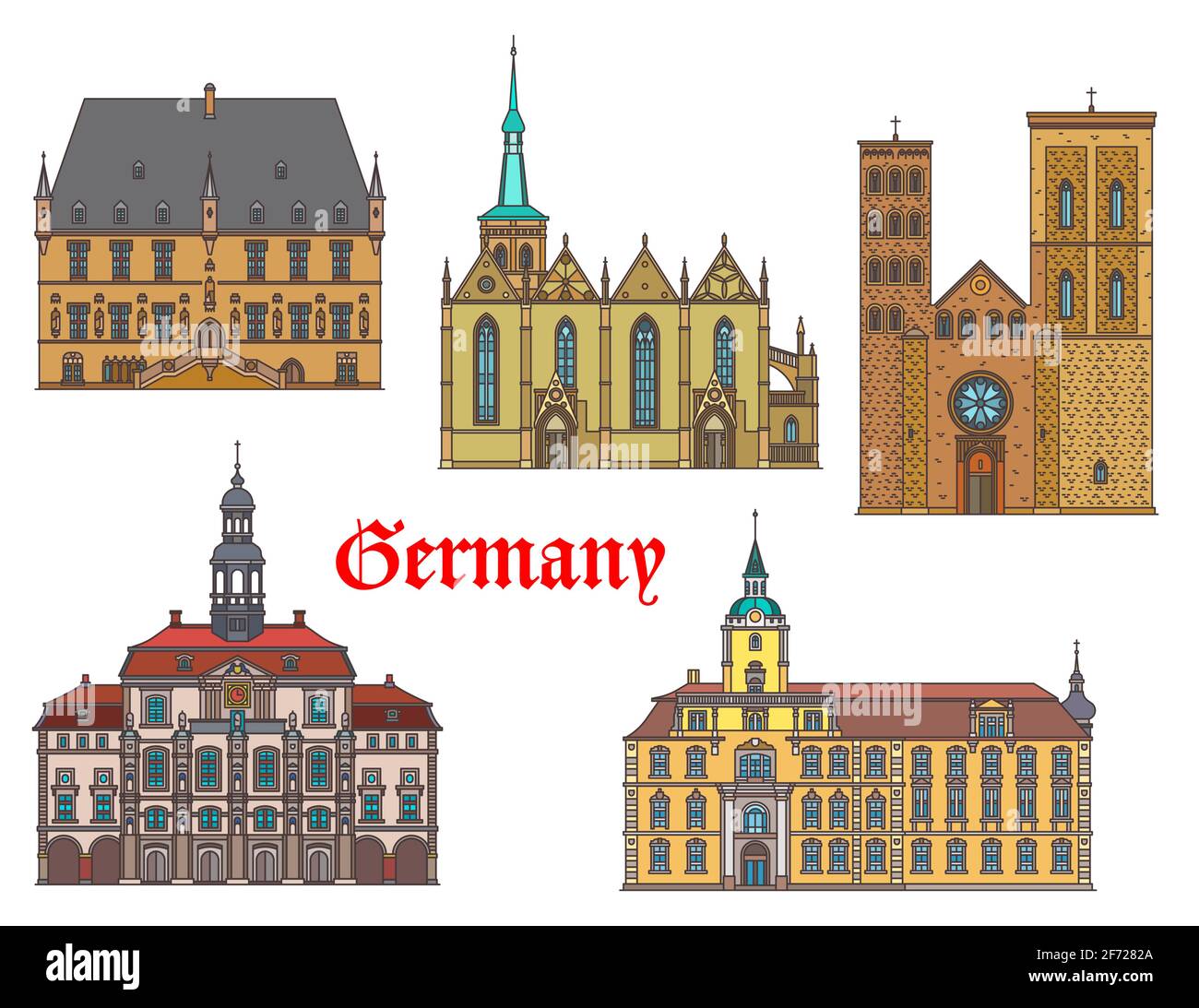Deutschland Wahrzeichen Architektur, Häuser, Kathedralen Stock Vektor