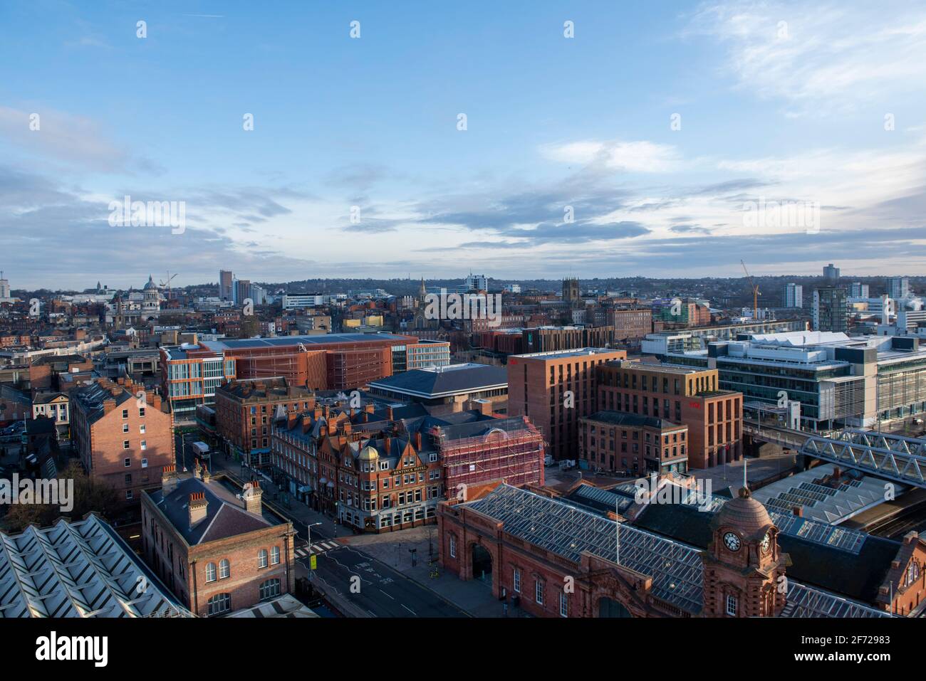 Nottingham City, vom Dach des Gebäudes am Unity Square aus gesehen. Nottinghamshire, England, Großbritannien Stockfoto