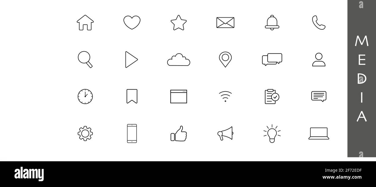 Set von 16 Contact US Web-Icons im Linienstil. Web- und Mobilsymbol. Chat, Support, Nachricht, Telefon. Vektorgrafik Stock Vektor