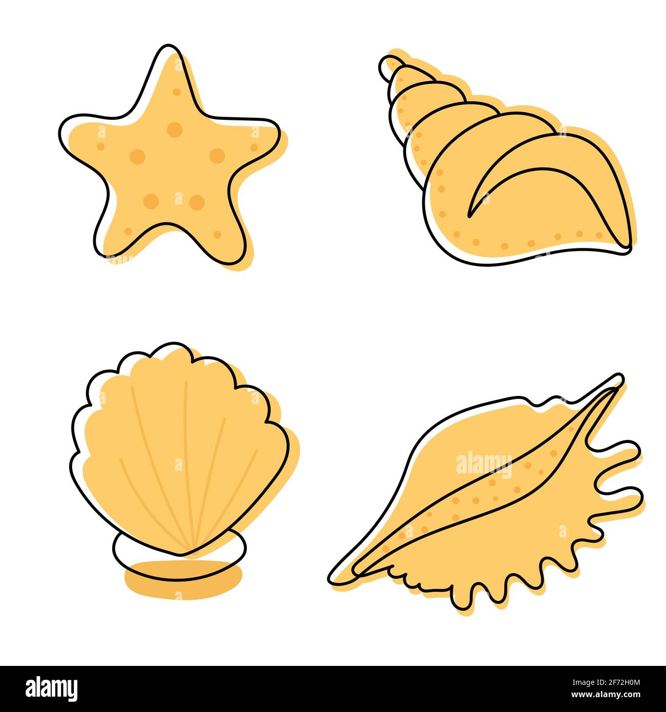 Set aus Muscheln im Line Art Stil. Marine-Set. Handgezeichnete Vektordarstellung mit spott-Element. Stock Vektor