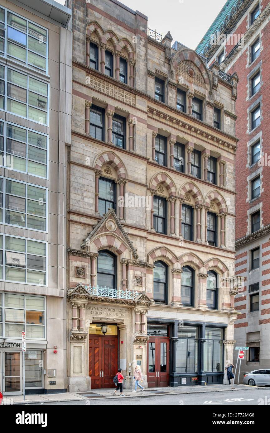 Boston Young Men's Christian Union, 48 Boylston Street, wurde vom St. Francis House für die Öffentlichkeitsarbeit gekauft. Stockfoto