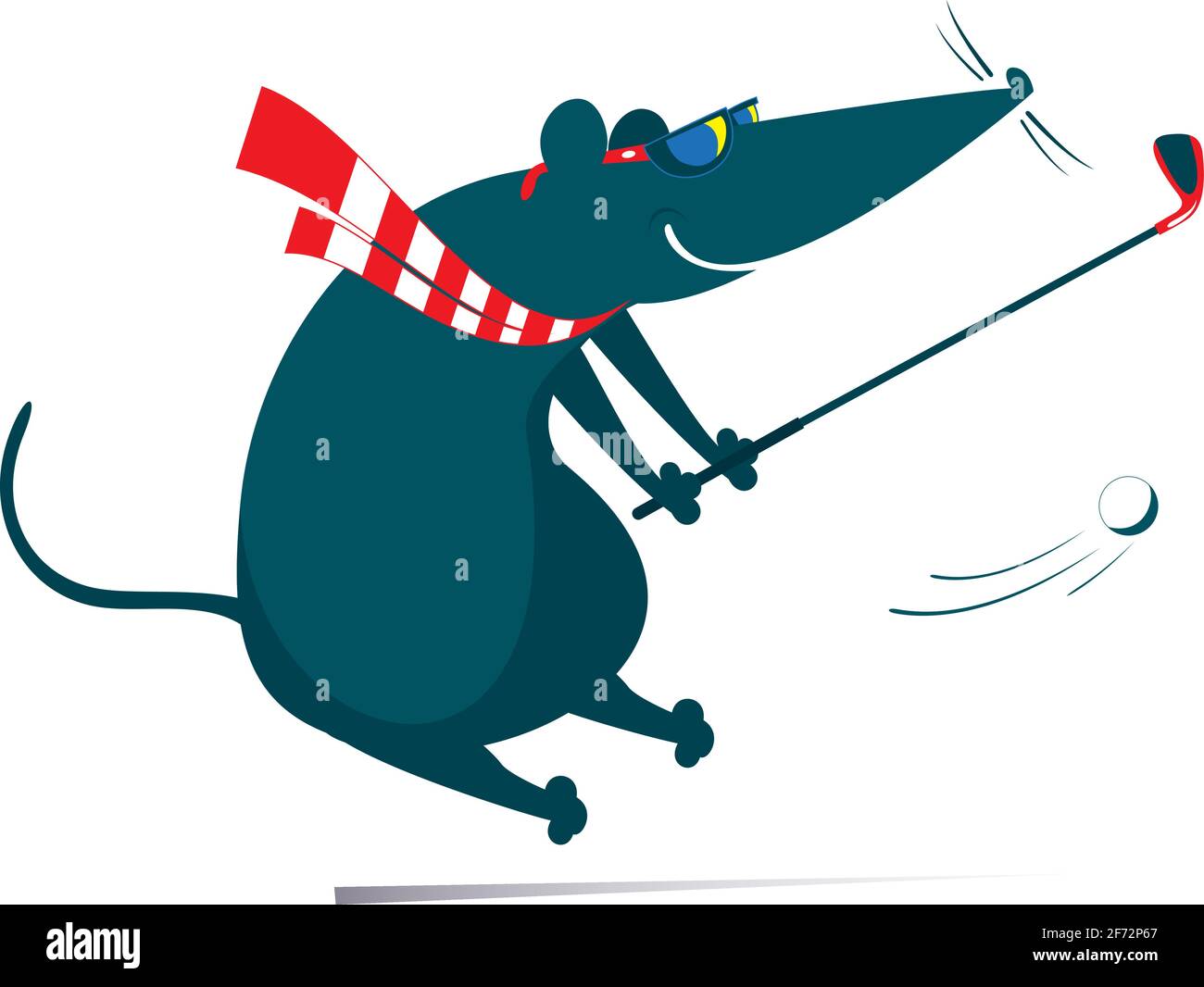 Cartoon Ratte oder Maus spielt Golf Illustration Lustige Ratte oder Maus versucht, einen guten Kick isoliert auf weiß zu tun Stock Vektor