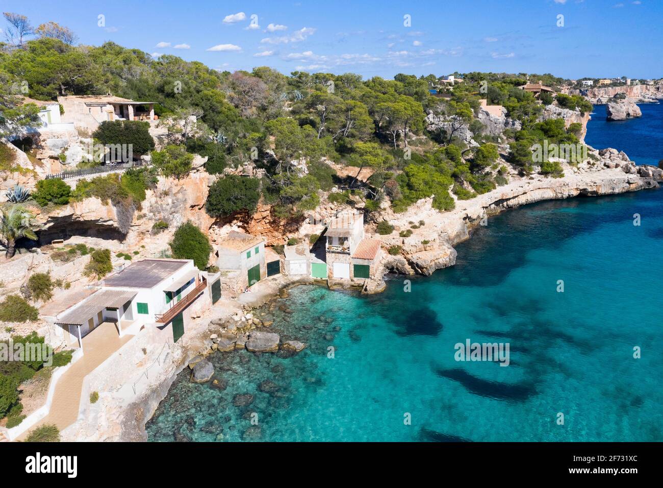 Luftbild, Bucht von Cala Llombards, Santanyi, Mallorca, Balearen, Spanien Stockfoto