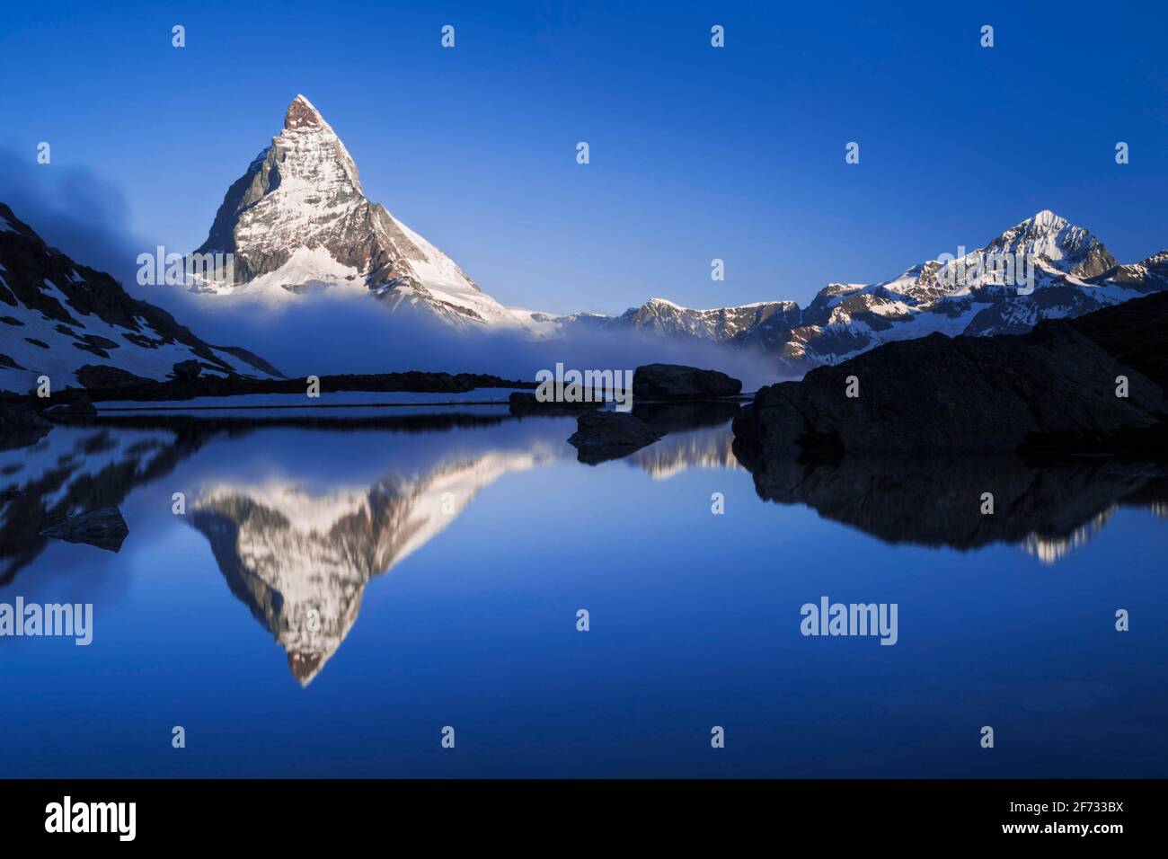 Matterhorn, Riffelsee, Zermatt, Wallis, Schweiz Stockfoto