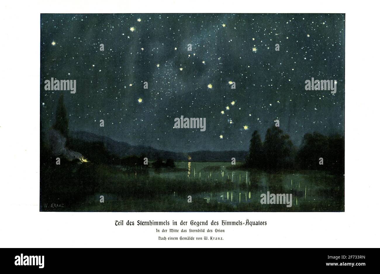 Teil des Sternenhimmels im Bereich des Himmelsäquators, in der Mitte das Sternbild Orion, nach einem Gemälde von W. Kranz Stockfoto
