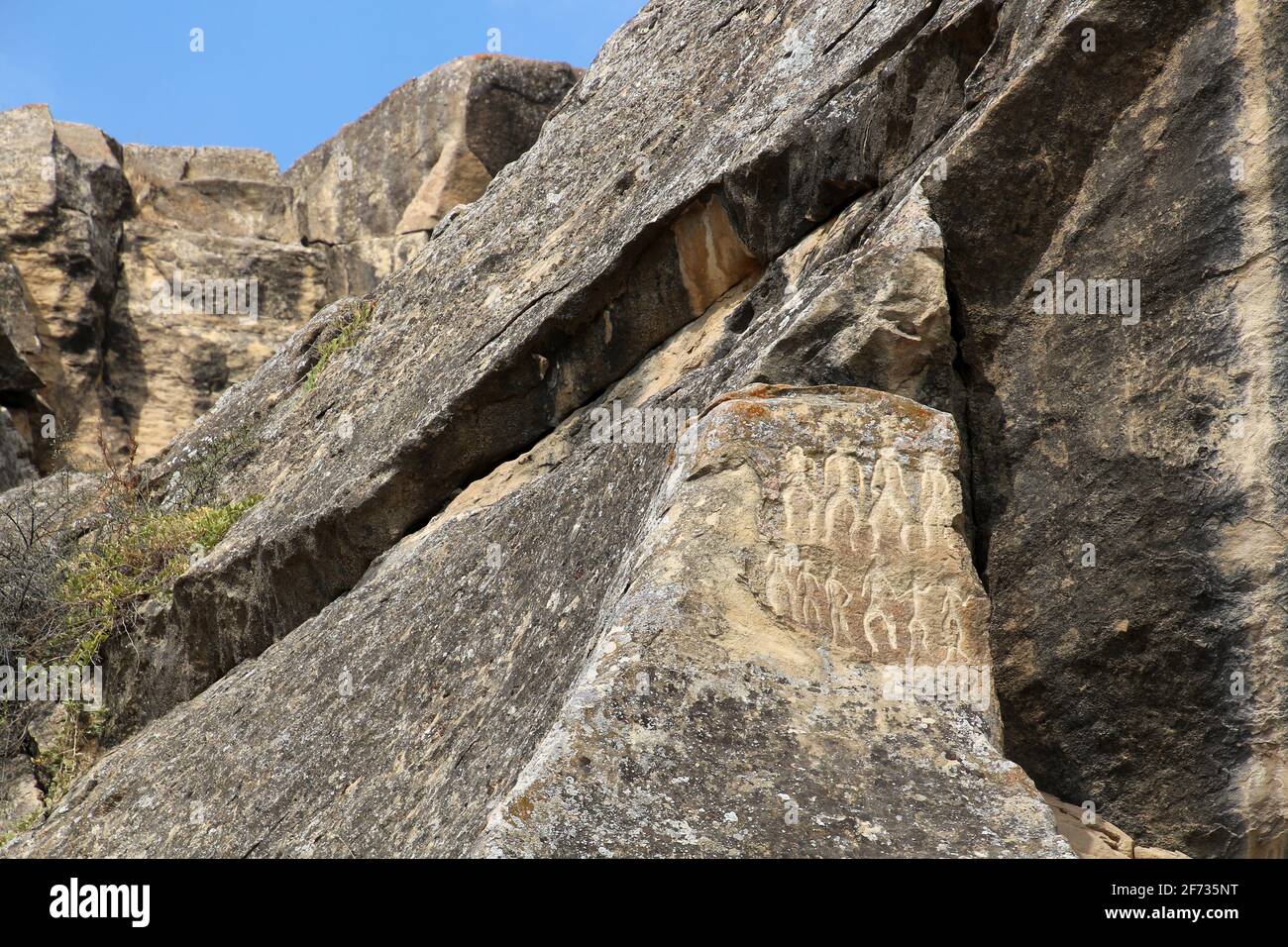 Petroglyph -Yally-der Tanz im Qobustan Nationalpark, Aserbaidschan Stockfoto