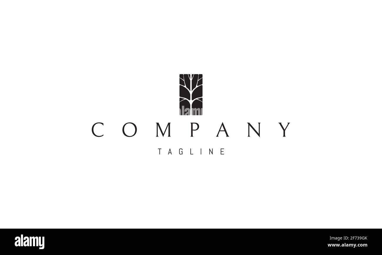 Vektor-Logo, auf dem das abstrakte Bild der Silhouette eines Baumes in einem Rechteck. Stock Vektor