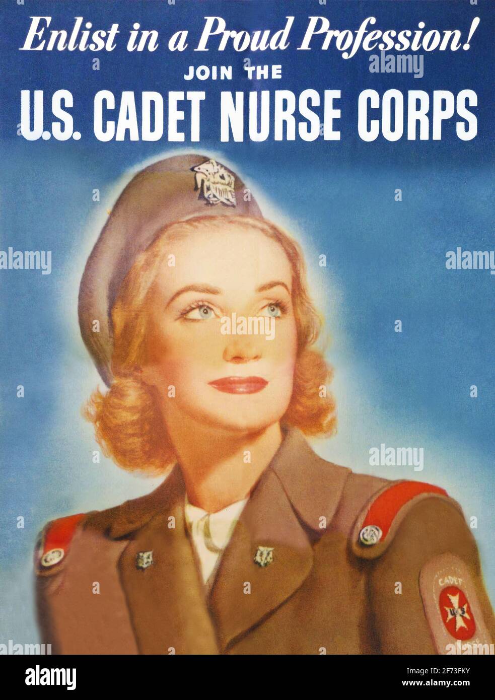 Ein klassisches amerikanisches Plakat zur Rekrutierung des 2. Weltkriegs für den US-Kadetten Nurse Corps Stockfoto