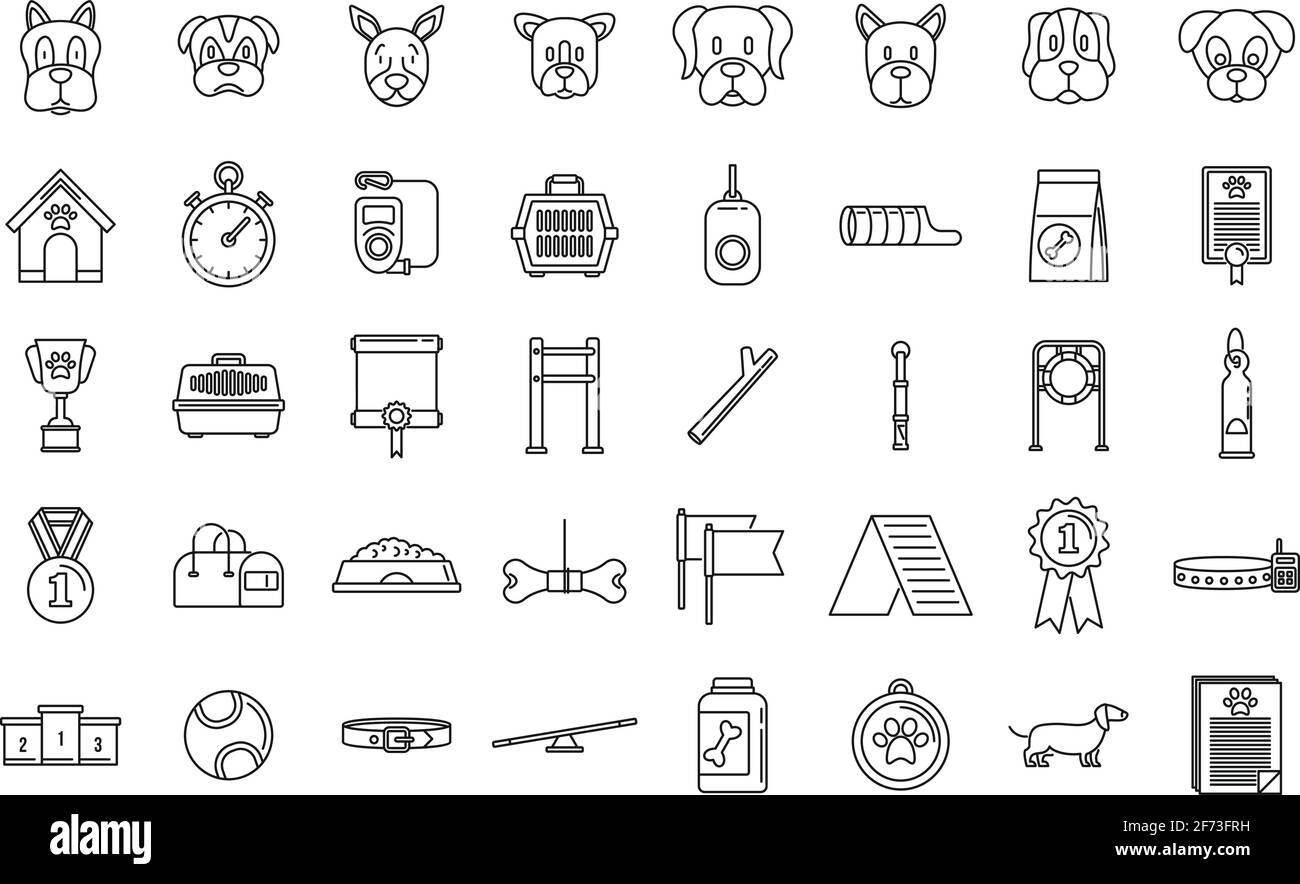 Symbole für Hundeführer Trainer gesetzt, Umrissstil Stock Vektor