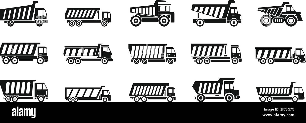 Kipper LKW Symbole gesetzt, einfachen Stil Stock Vektor