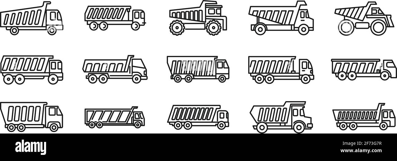 Symbole für Kippbehälter gesetzt, Umrissstil Stock Vektor