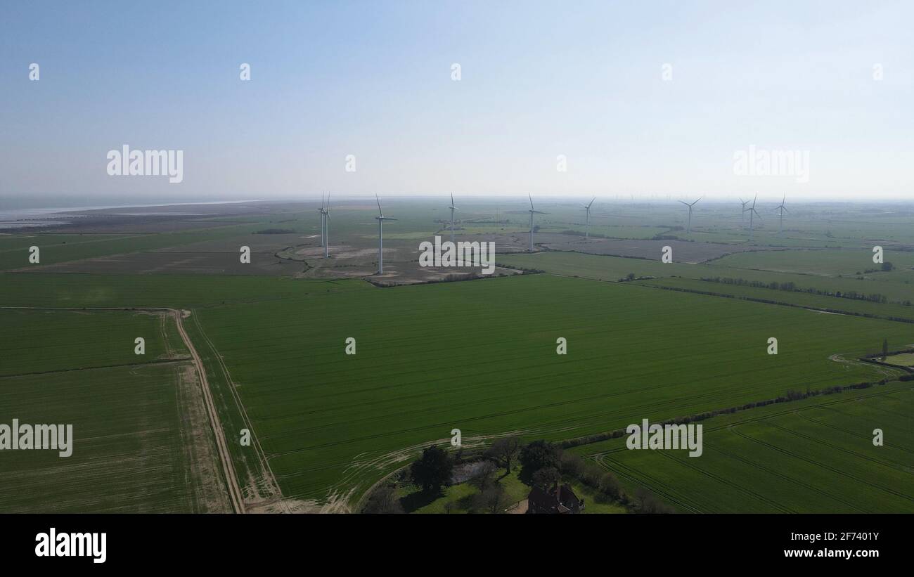 Luftbild des Windparks Bradwell Essex UK Stockfoto