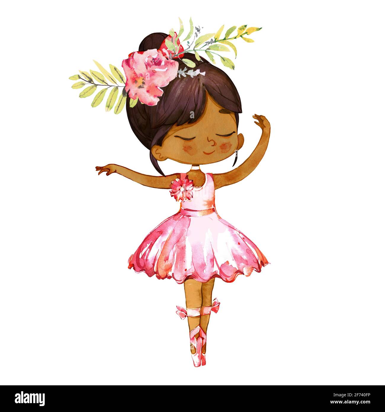 Tanzende Latino Dunkle Haut Ballerina Baby Mädchen Wearind Rosa Kleid. Elegantes kleines Kind Posing Training Ballet Kollektion Poster Design für Print Stockfoto