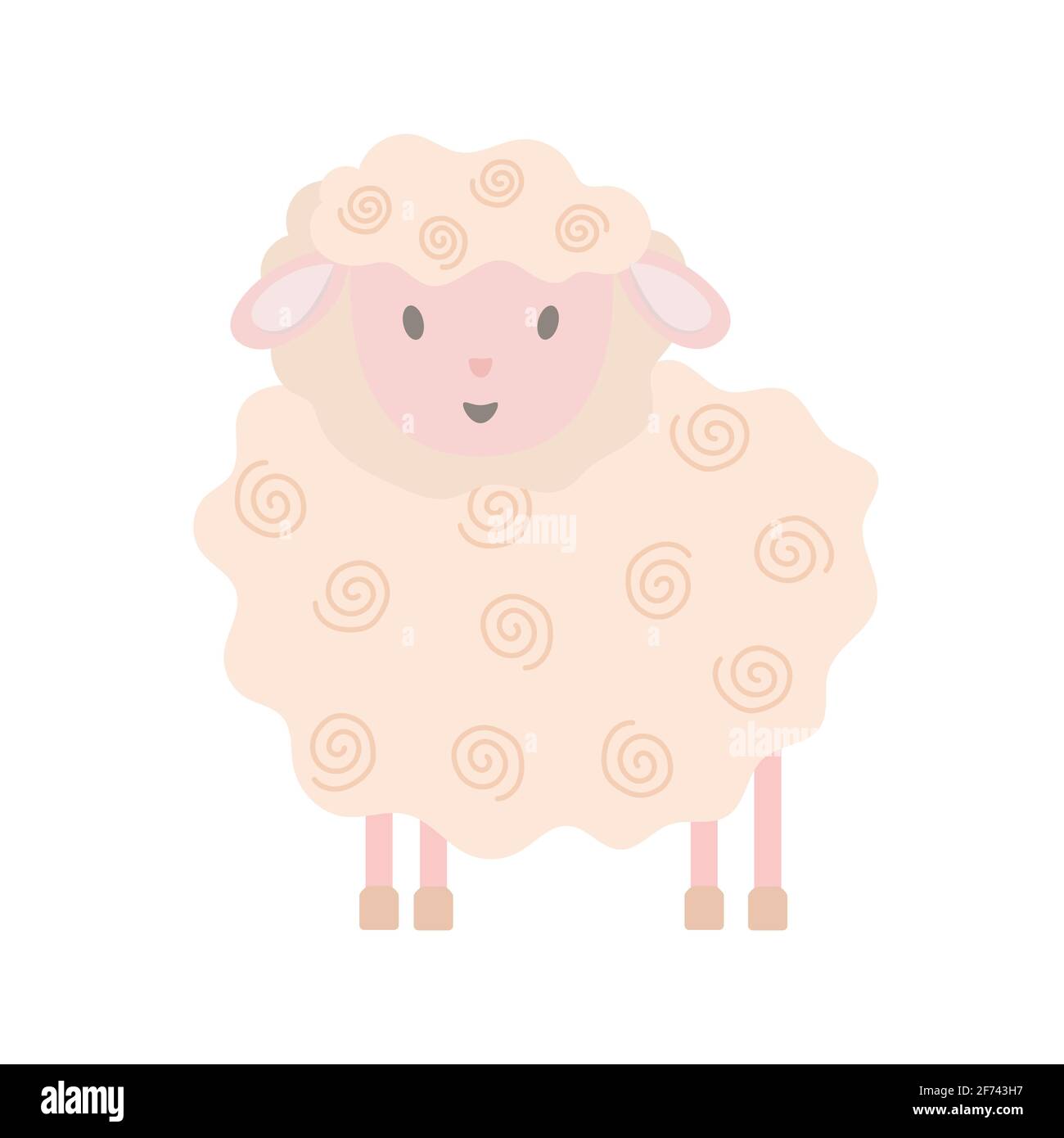 Kleine niedliche lustige Schafe in einfachen Cartoon-Stil Vektor-Illustration für Kinder, Bauernhof rosa Tier Grußkarte Design für Einladung, Geburtstagsfeier, Kinder Urlaub Dekor Stock Vektor