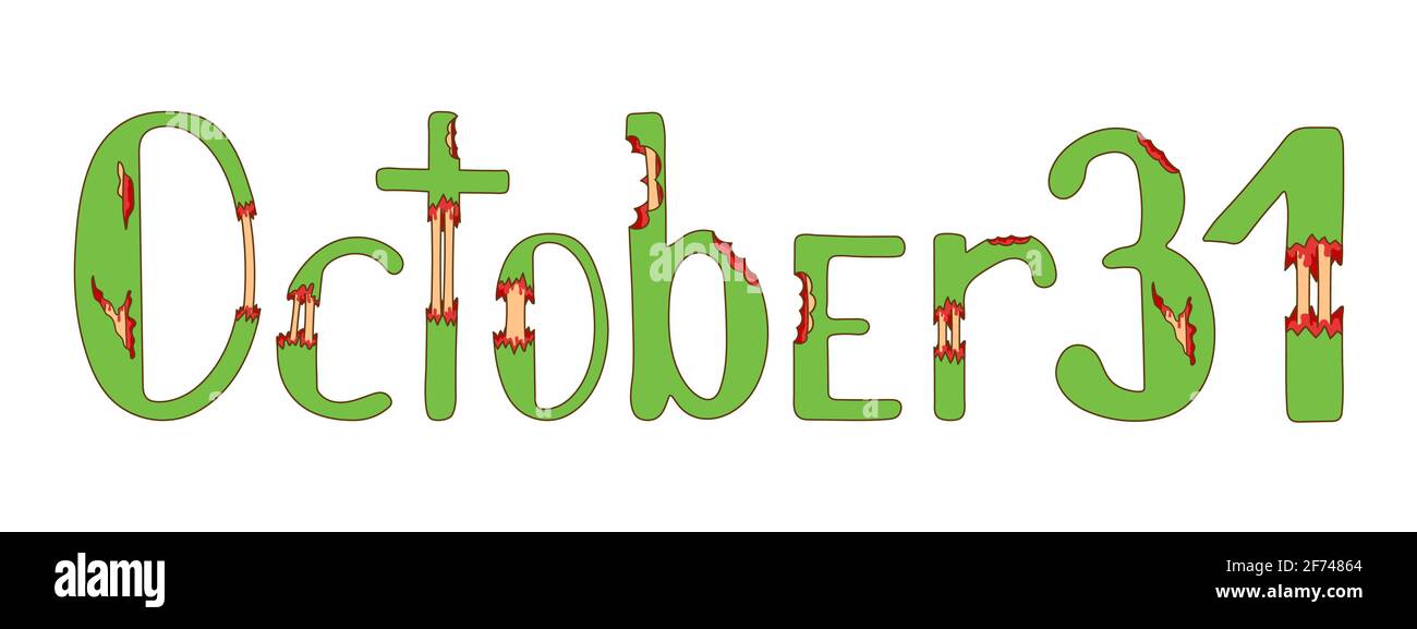 Oktober 30 erste Schriftzüge. Zombie-Schrift Stock Vektor