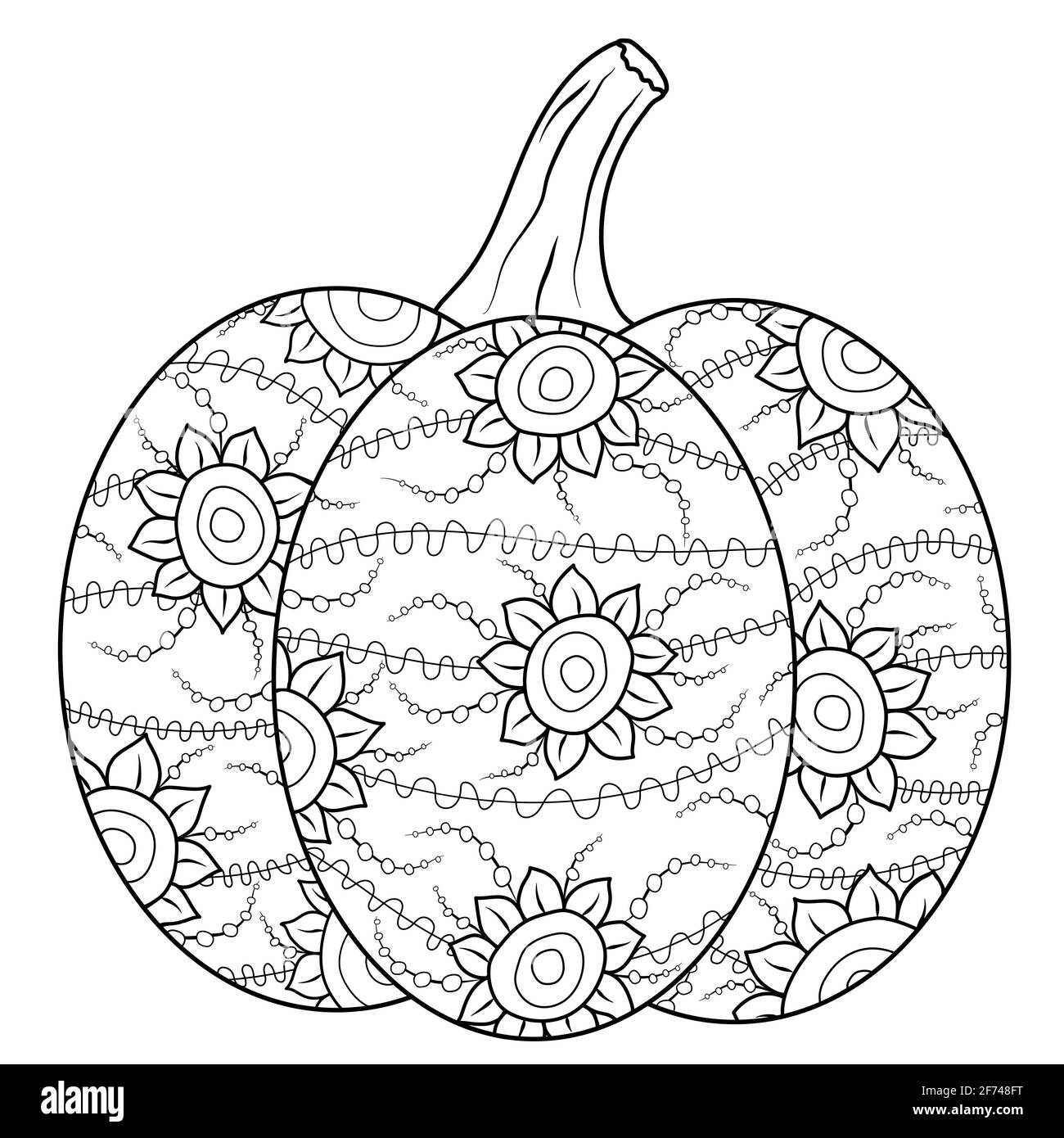 Umrissen Herbst Kürbis Malbuch Seite im botanischen Stil Stock Vektor