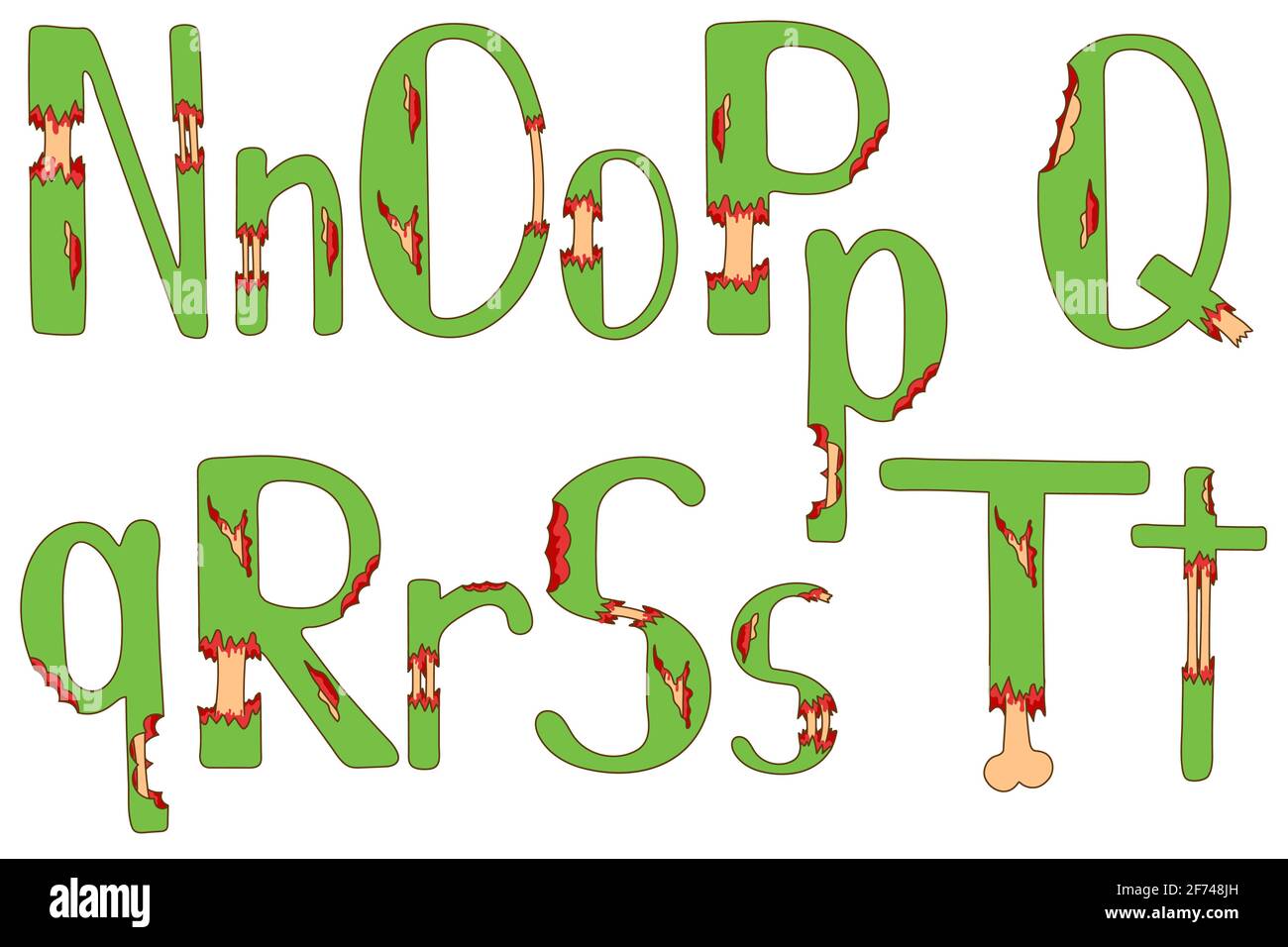 Zombie-Alphabet - n o p q r s t Briefe Stock Vektor