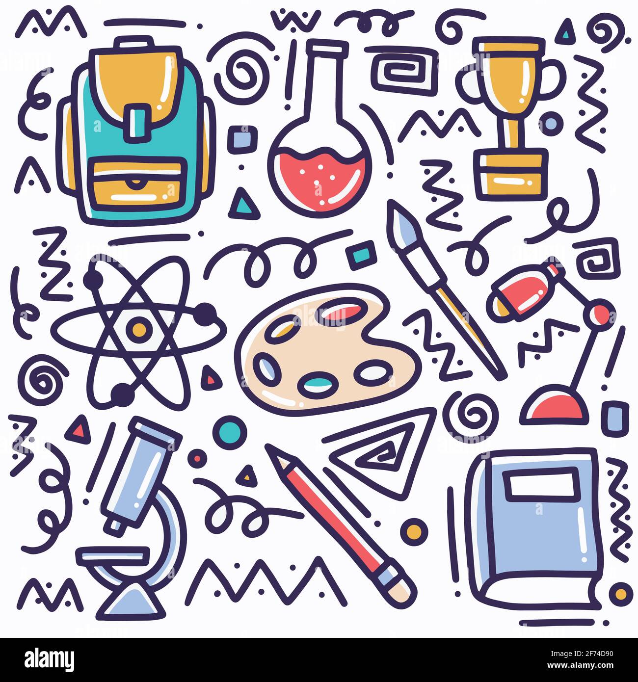 doodle Set von handgezeichneten Schulwerkzeugen Stock Vektor