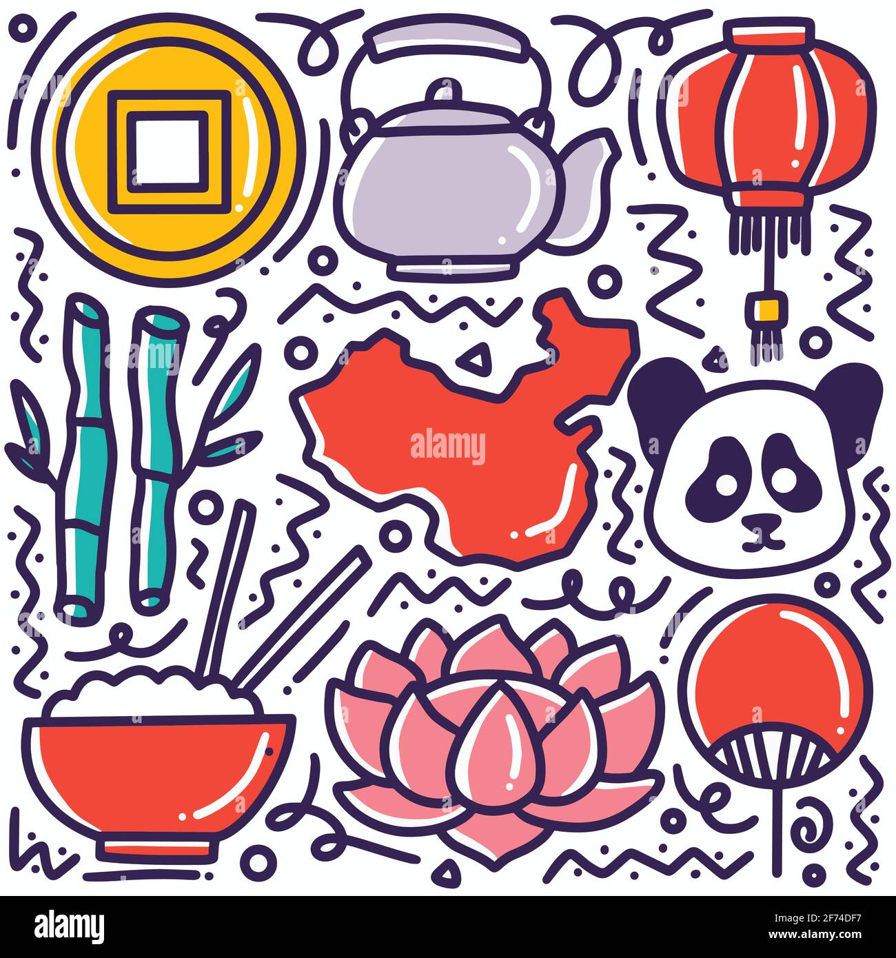 doodle Satz von chinesischen Feiertagen Handzeichnung Stock Vektor