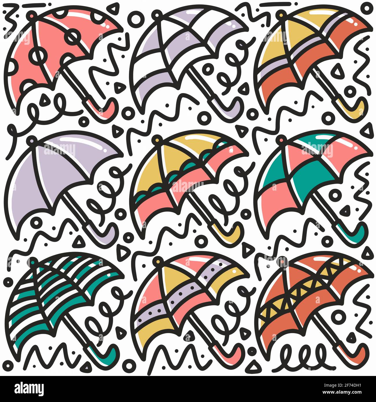 Handgezeichnetes Regenschirm-Doodle-Set Stock Vektor