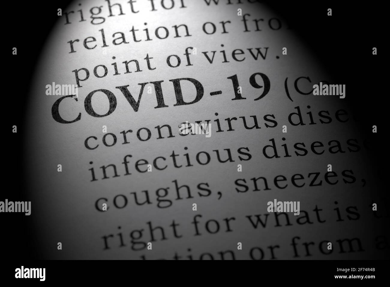 Fake Dictionary, Dictionary Definition of COVID-19, Coronavirus Disease 2019. Stockfoto