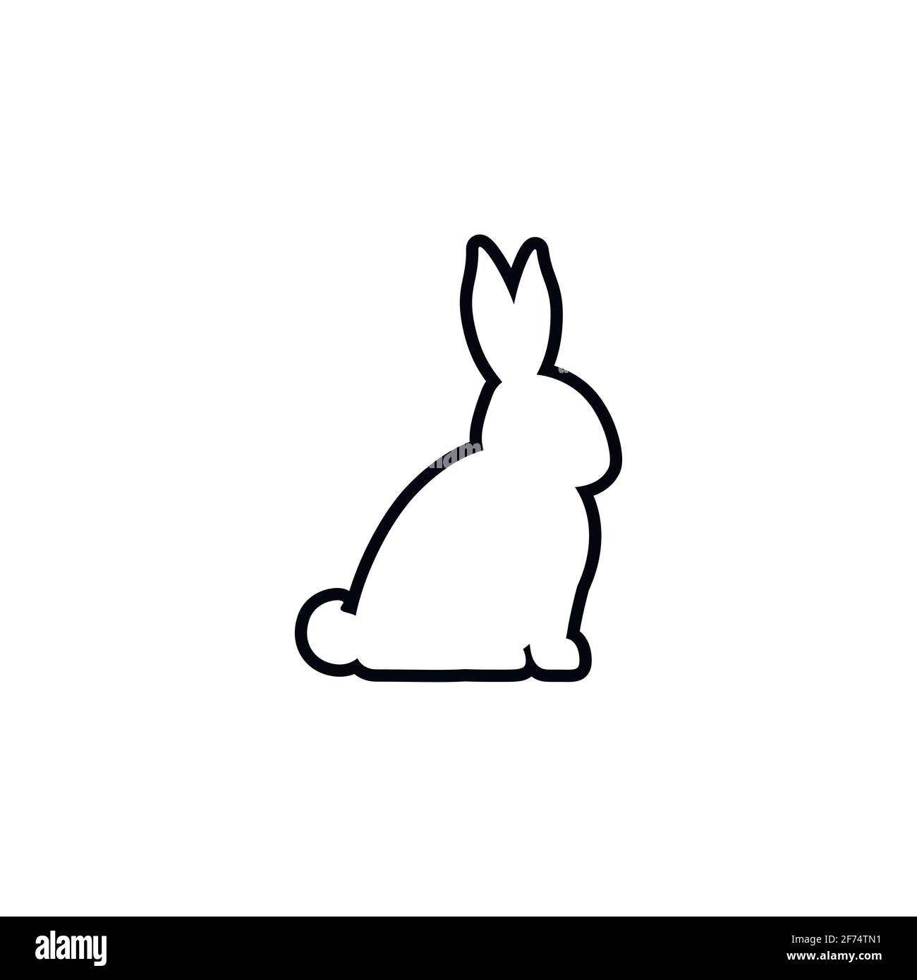 Vektor-Symbol mit Silhouette sitzenden Kaninchen. Weißer Hase mit schwarzer Kontur isoliert auf weißem Hintergrund. Osterhase. Flache Ausführung. Stock Vektor