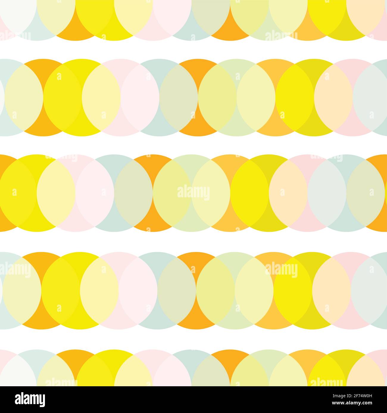 Einfache geometrische Punkte nahtloser Hintergrund in Pastellfarben. Abstraktes, sich wiederholendes Muster von überlappenden Kreisen in horizontalen Reihen. Abstraktes Bild lebendig Stock Vektor