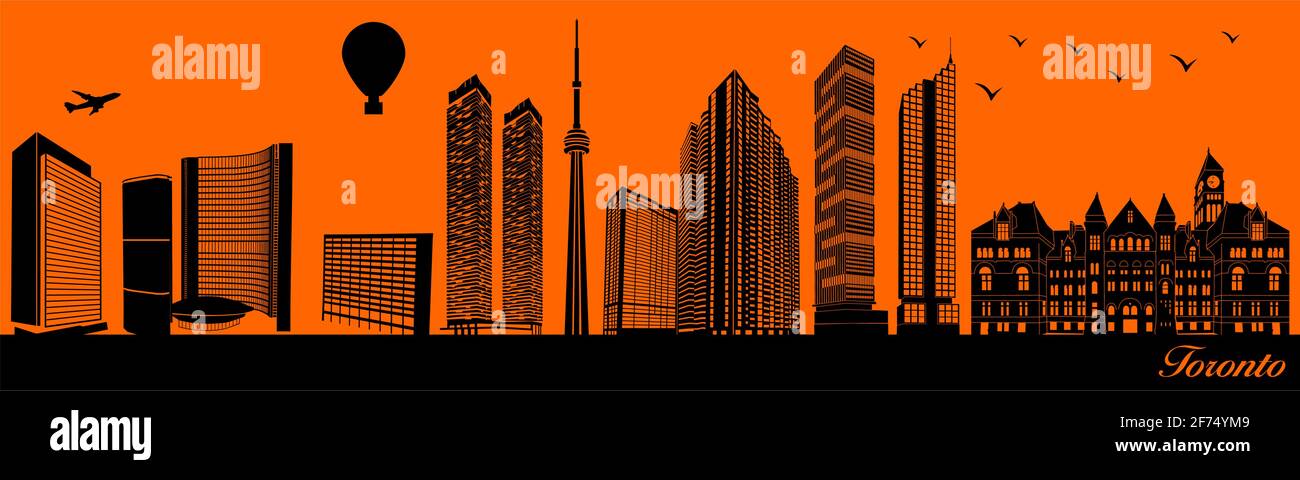 Vektor City Skyline Silhouette - Illustration, Stadt auf orangefarbenem Hintergrund, Toronto Kanada Stock Vektor