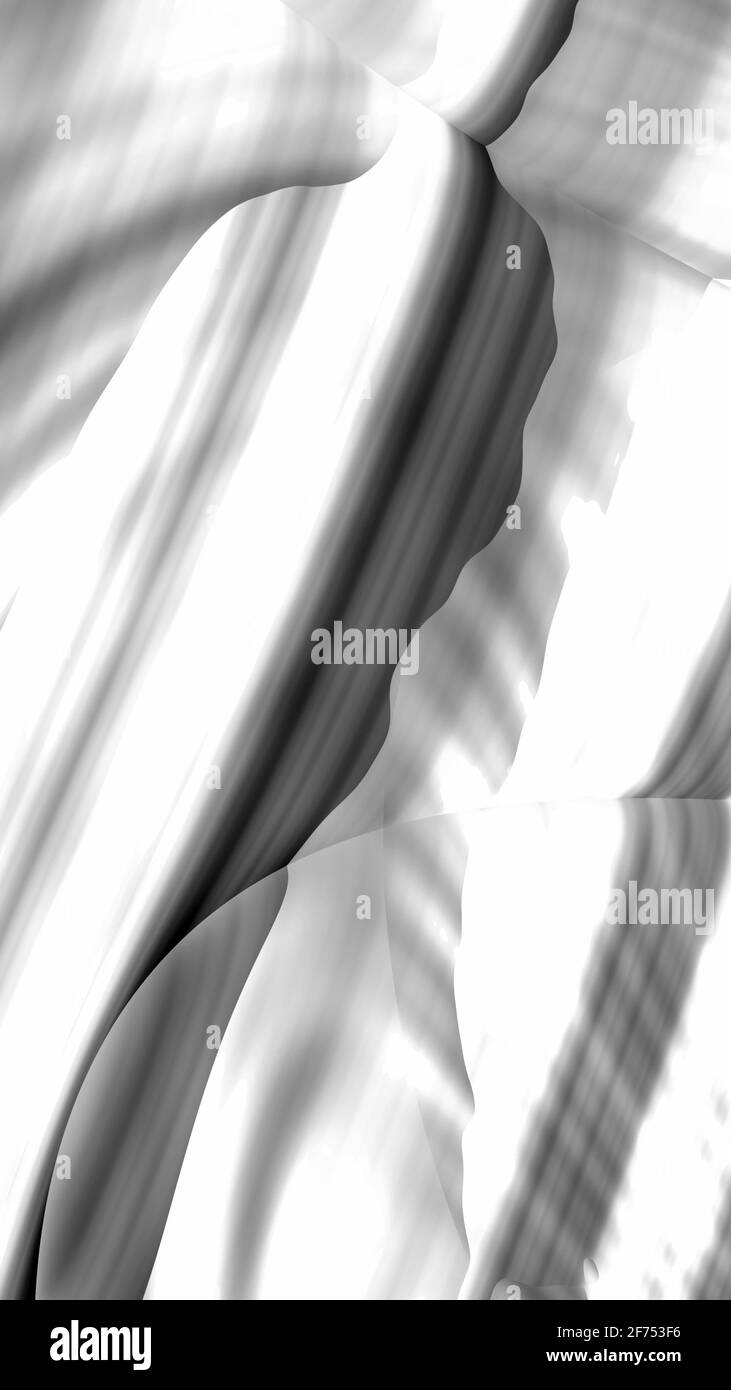 Künstlerischer und phantasievoller, digital gestalteter abstrakter 3D-Fraktalhintergrund in Schwarz und Weiß Stockfoto