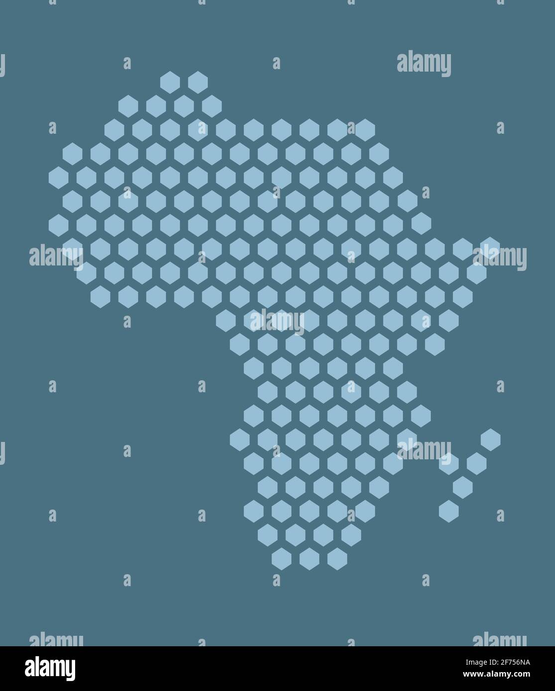Blaue sechseckige Pixelkarte von Afrika. Vektor-Illustration Afrikanischer Kontinent Sechskantkarte gepunktetes Mosaik. Verwaltungsgrenze, Landzusammensetzung. Stock Vektor