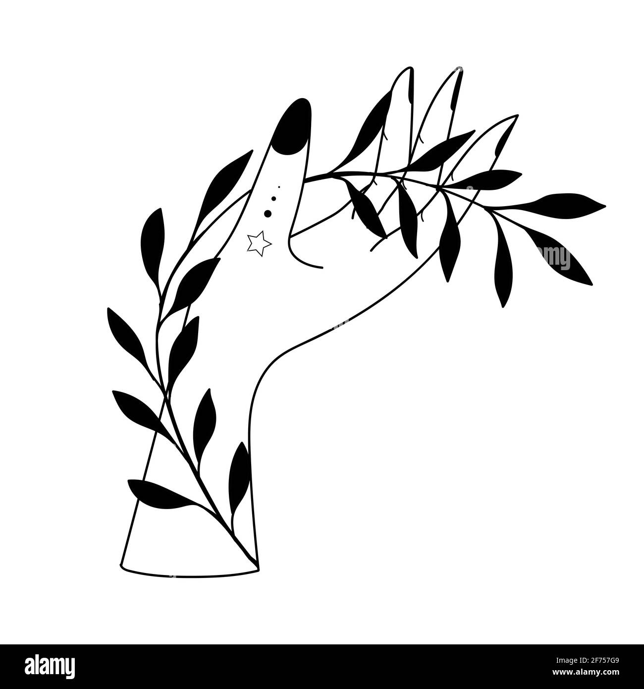 Handgezeichnete Hand mit magischen Symbolen, magische astrologische Symbole Vektor-Illustrationen. Kann Tattoo Design, mystisches esoterisches Symbol verwenden. Stock Vektor