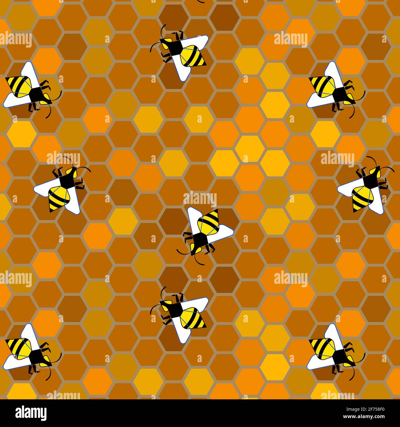 Bienen auf Waben mit Honig. Nahtloses Muster. Stock Vektor